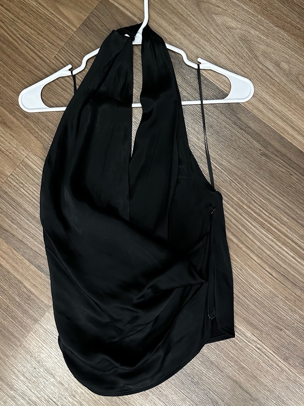 Astr Black Satin Halter Draped Cowl Neck Top